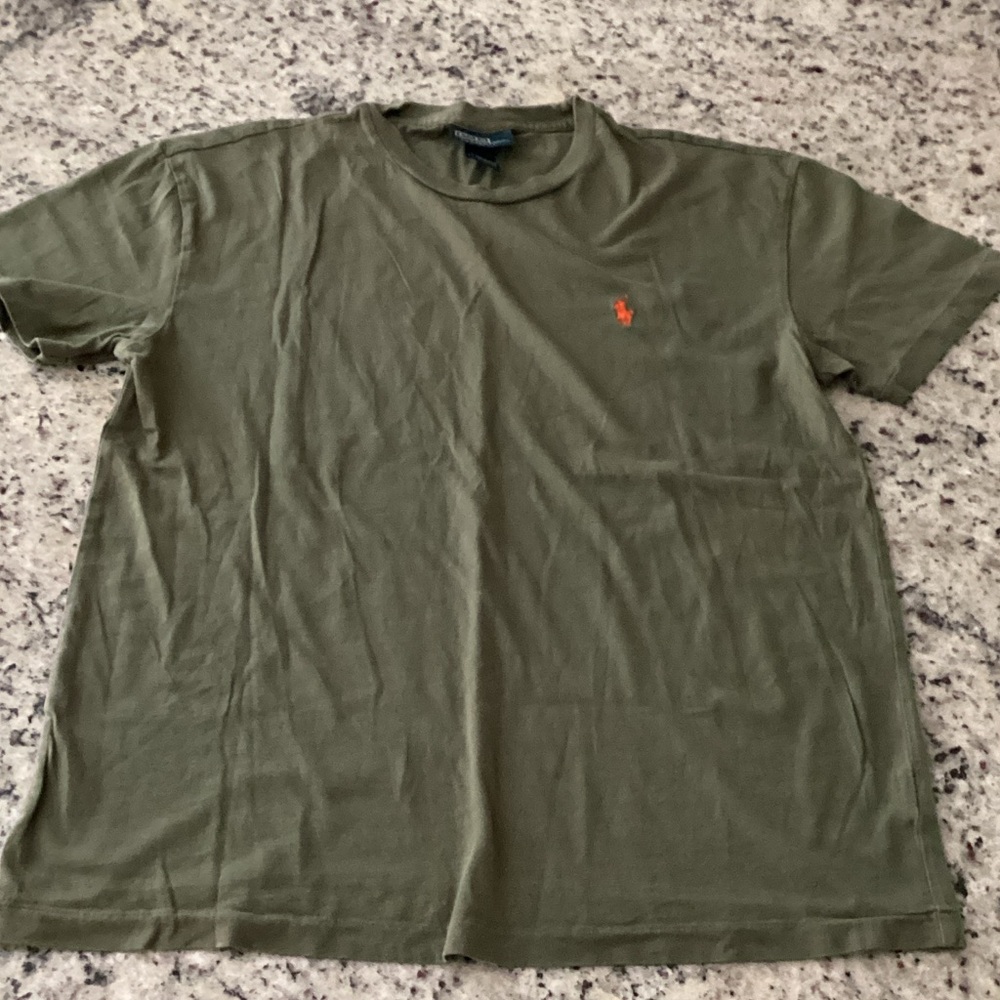Ralph Lauren Olive Short-Sleeve Crew Tee with Orange Pony Logo